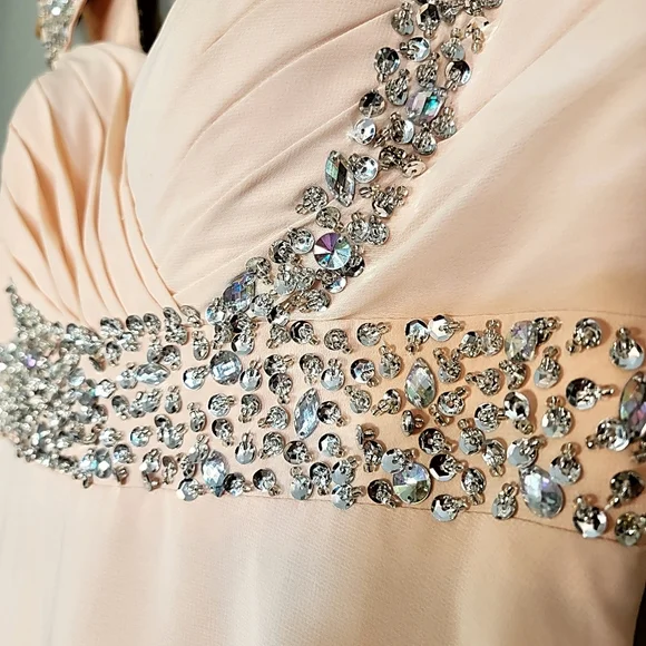 Cream Prom Dress Rhinestone Size 4 - Picture 4 of 6